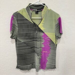 Jamie Sadock Top Womens Medium Short Sleeve Striped Athletic